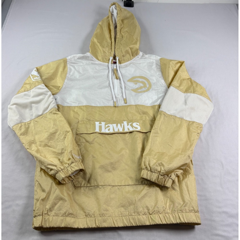 Atlanta Hawks Jacket Mens S Gold Mitchell & Ness Windbreaker Hardwood Classic